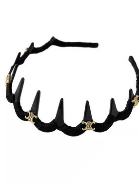 Black Velvet Spike Headband with Gold Accents